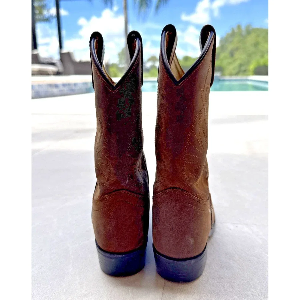 Masterson Boot Co Brown Real Leather Western Cowboy Boots Kids Size 13M RB2000C